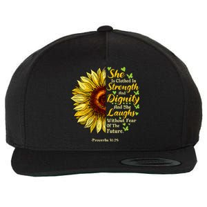 She Is Clothed Strength Dignity Laughs Bible Verse Sunflower Wool Snapback Cap