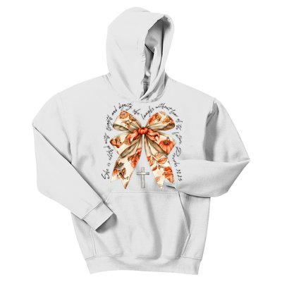 She Is Clothed With Strength Coquette Bow Kids Hoodie