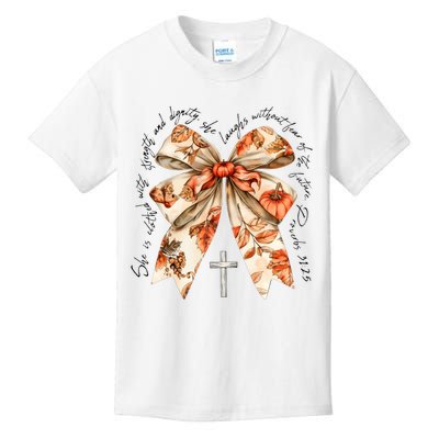 She Is Clothed With Strength Coquette Bow Kids T-Shirt