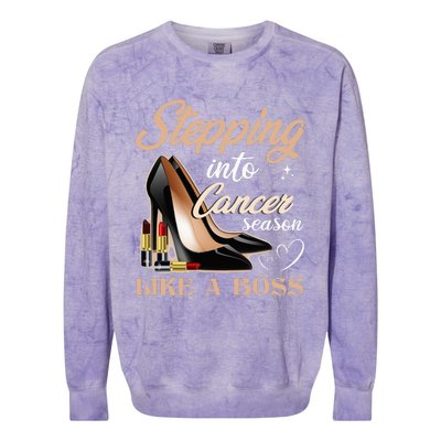 Stepping Into Cancer Season Like A Boss Zodiac Birthday Colorblast Crewneck Sweatshirt