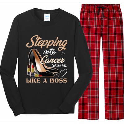 Stepping Into Cancer Season Like A Boss Zodiac Birthday Long Sleeve Pajama Set