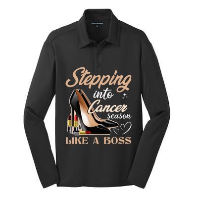 Stepping Into Cancer Season Like A Boss Zodiac Birthday Silk Touch Performance Long Sleeve Polo