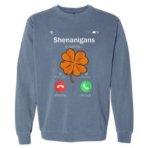 Shenanigans Is Calling St Patricks Day Basketball Shamrock Gift Garment-Dyed Sweatshirt