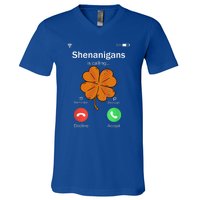 Shenanigans Is Calling St Patricks Day Basketball Shamrock Gift V-Neck T-Shirt