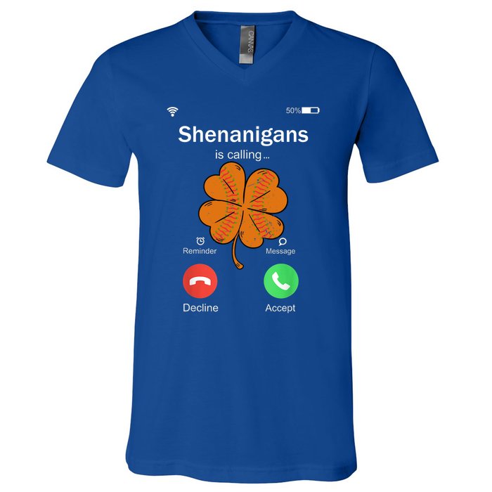 Shenanigans Is Calling St Patricks Day Basketball Shamrock Gift V-Neck T-Shirt