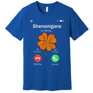 Shenanigans Is Calling St Patricks Day Basketball Shamrock Gift Premium T-Shirt