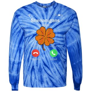 Shenanigans Is Calling St Patricks Day Basketball Shamrock Gift Tie-Dye Long Sleeve Shirt