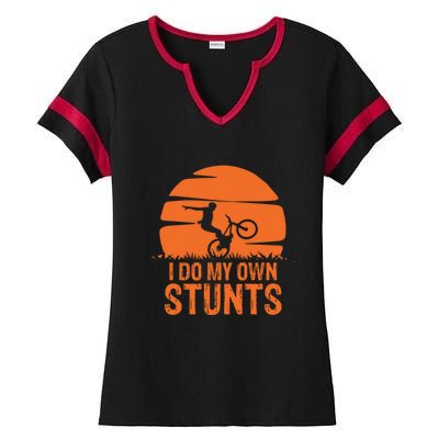 Sunset I Do My Own Stunts Mountain Bike Cycling Outfit MTB Life Gift Ladies Halftime Notch Neck Tee