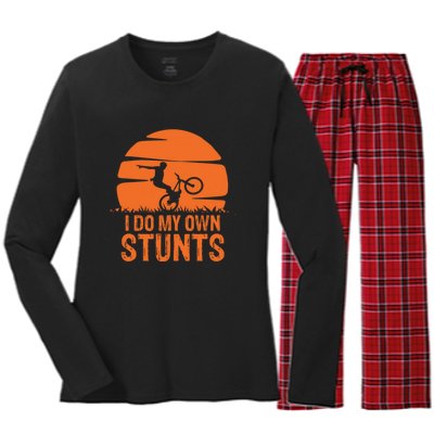 Sunset I Do My Own Stunts Mountain Bike Cycling Outfit MTB Life Gift Women's Long Sleeve Flannel Pajama Set 