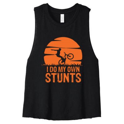 Sunset I Do My Own Stunts Mountain Bike Cycling Outfit MTB Life Gift Women's Racerback Cropped Tank