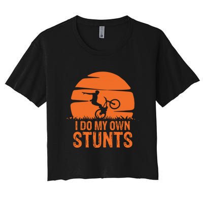 Sunset I Do My Own Stunts Mountain Bike Cycling Outfit MTB Life Gift Women's Crop Top Tee