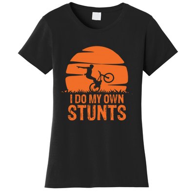 Sunset I Do My Own Stunts Mountain Bike Cycling Outfit MTB Life Gift Women's T-Shirt