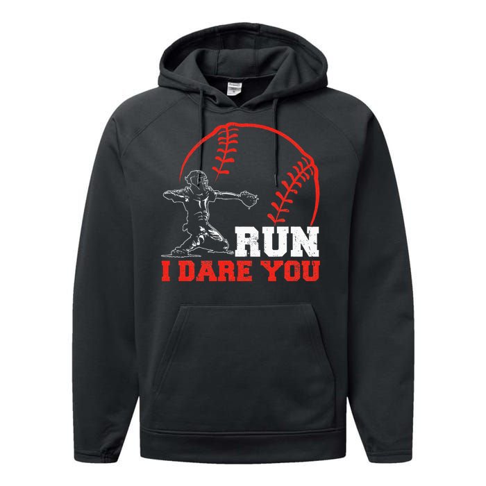 Steal I Dare You Baseball Catcher Baseball Player Performance Fleece Hoodie