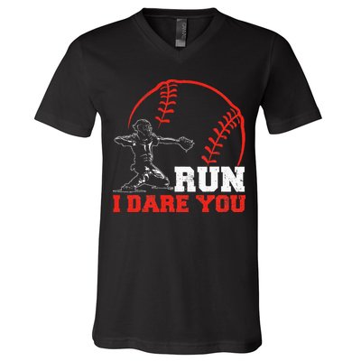 Steal I Dare You Baseball Catcher Baseball Player V-Neck T-Shirt