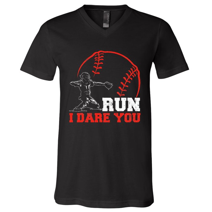 Steal I Dare You Baseball Catcher Baseball Player V-Neck T-Shirt