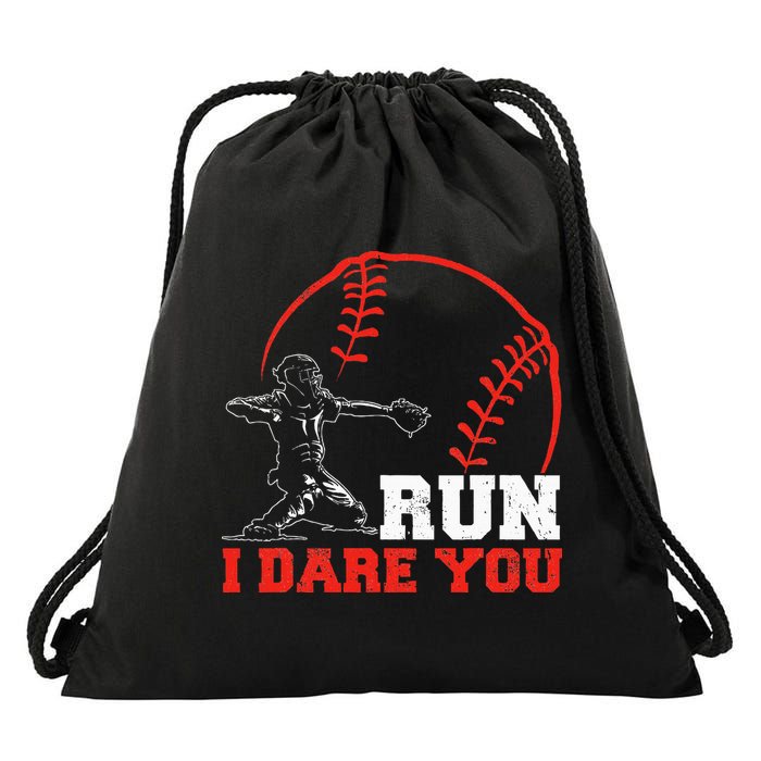 Steal I Dare You Baseball Catcher Baseball Player Drawstring Bag