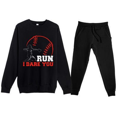 Steal I Dare You Baseball Catcher Baseball Player Premium Crewneck Sweatsuit Set