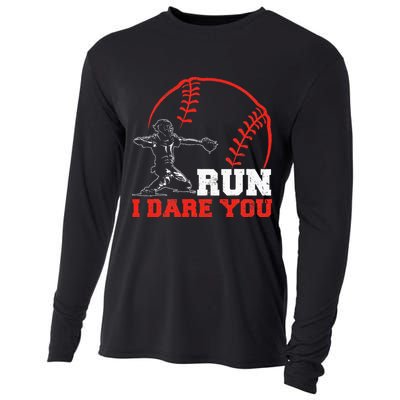 Steal I Dare You Baseball Catcher Baseball Player Cooling Performance Long Sleeve Crew