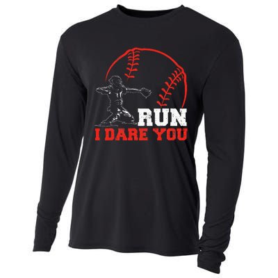 Steal I Dare You Baseball Catcher Baseball Player Cooling Performance Long Sleeve Crew