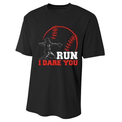 Steal I Dare You Baseball Catcher Baseball Player Performance Sprint T-Shirt