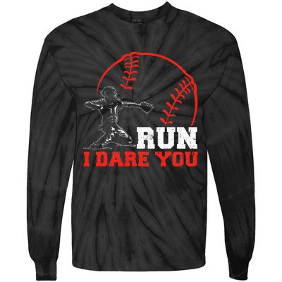 Steal I Dare You Baseball Catcher Baseball Player Tie-Dye Long Sleeve Shirt