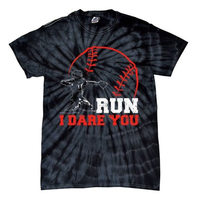 Steal I Dare You Baseball Catcher Baseball Player Tie-Dye T-Shirt