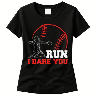 Steal I Dare You Baseball Catcher Baseball Player Womens T-Shirt