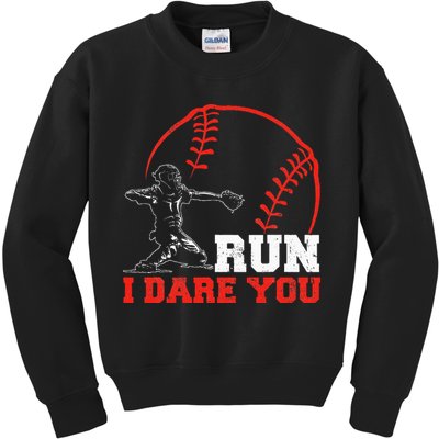 Steal I Dare You Baseball Catcher Baseball Player Kids Sweatshirt
