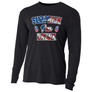 Surprise I'm Drunk Beer 4th of July American Flag Cooling Performance Long Sleeve Crew