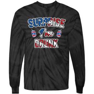 Surprise I'm Drunk Beer 4th of July American Flag Tie-Dye Long Sleeve Shirt