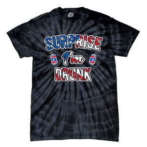 Surprise I'm Drunk Beer 4th of July American Flag Tie-Dye T-Shirt