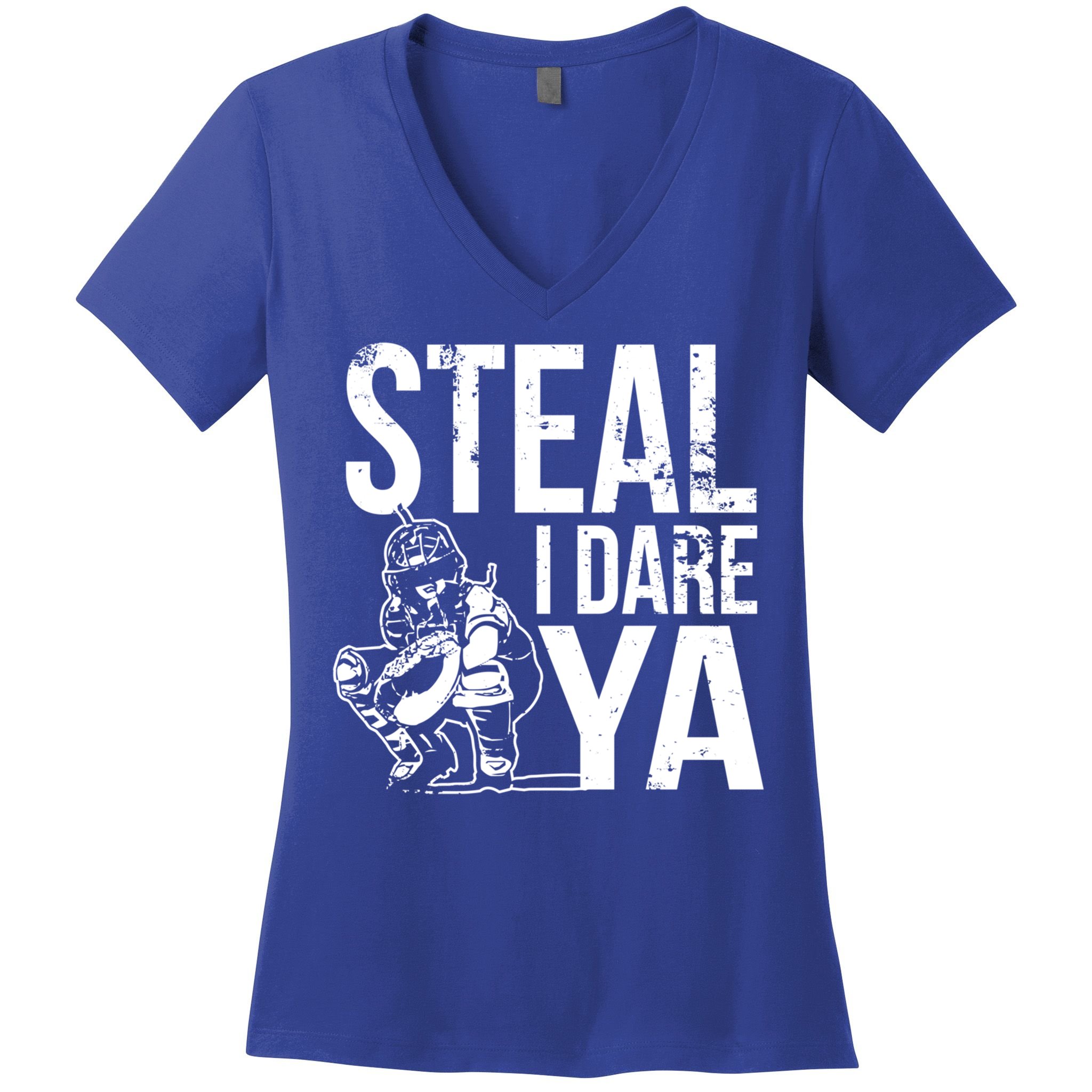 Steal I Dare Ya Softball Catcher Team Sport Cute Gift Women's V-Neck T-Shirt