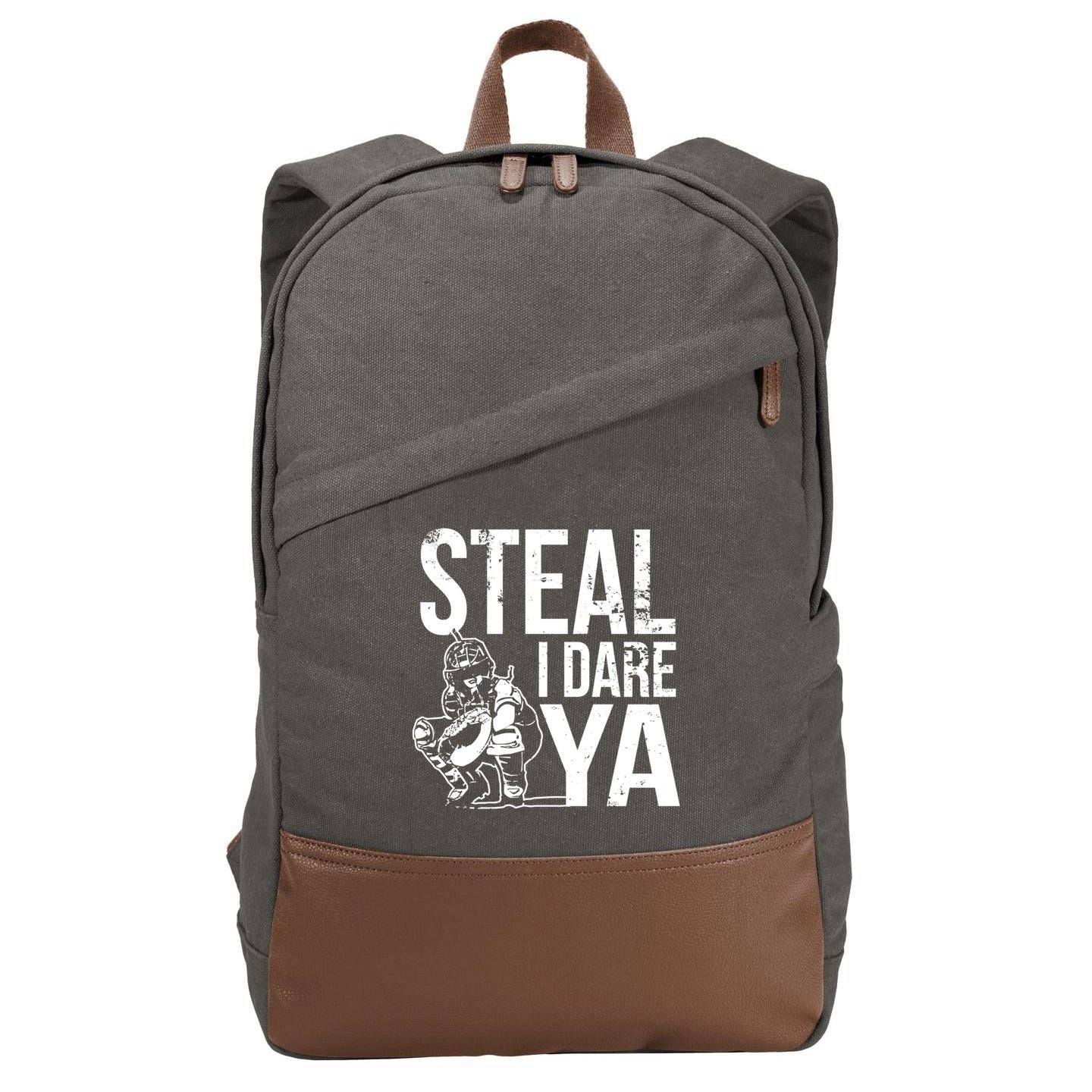 Steal I Dare Ya Softball Catcher Team Sport Cute Gift Cotton Canvas Backpack