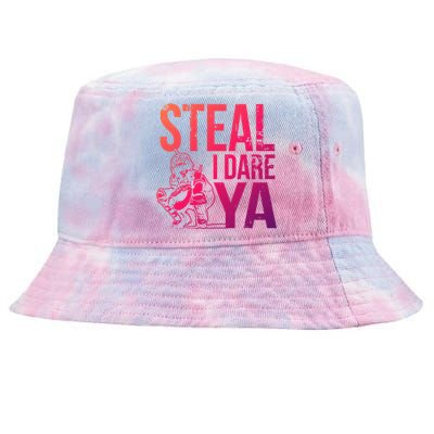 Steal I Dare Ya Funny Softball Catcher Team Sport Gift Tie-Dyed Bucket Hat