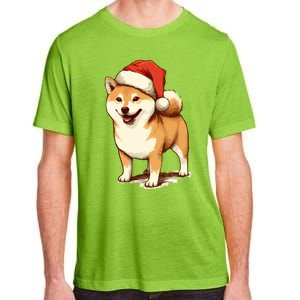 Shiba Inu Dog With Santa Hat Christmas Adult ChromaSoft Performance T-Shirt