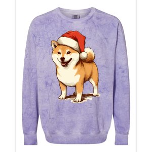 Shiba Inu Dog With Santa Hat Christmas Colorblast Crewneck Sweatshirt