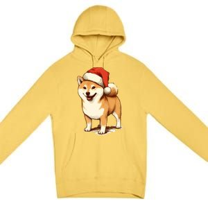 Shiba Inu Dog With Santa Hat Christmas Premium Pullover Hoodie