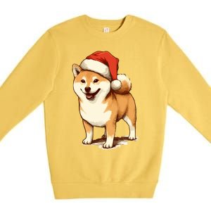 Shiba Inu Dog With Santa Hat Christmas Premium Crewneck Sweatshirt