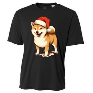 Shiba Inu Dog With Santa Hat Christmas Cooling Performance Crew T-Shirt