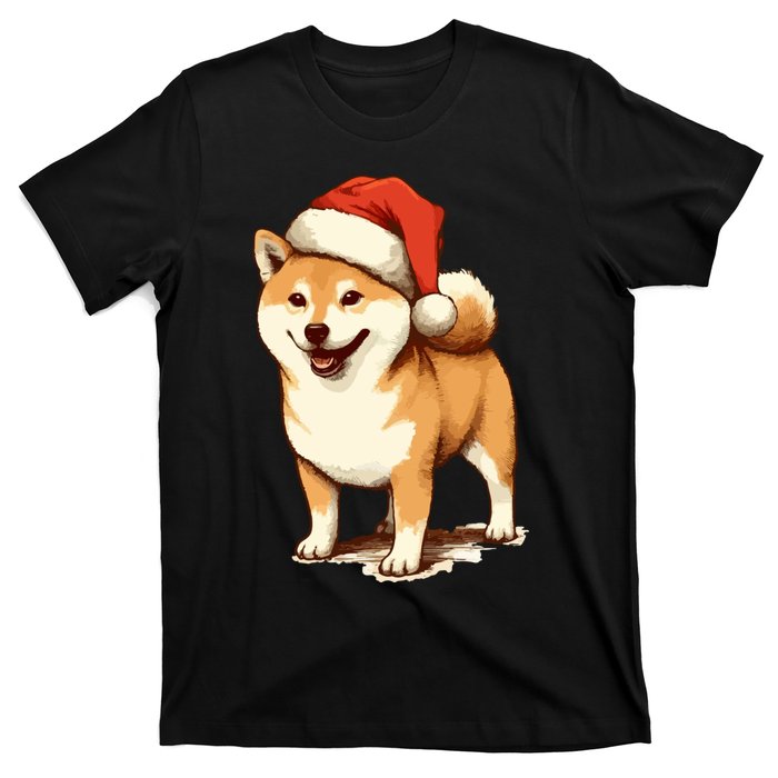 Shiba Inu Dog With Santa Hat Christmas T-Shirt