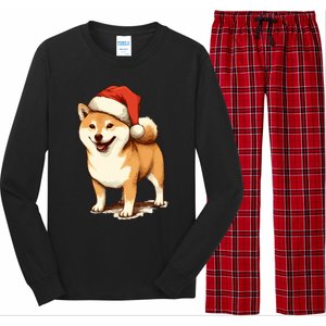 Shiba Inu Dog With Santa Hat Christmas Long Sleeve Pajama Set