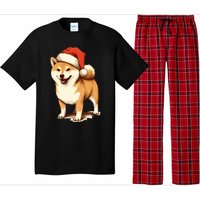 Shiba Inu Dog With Santa Hat Christmas Pajama Set