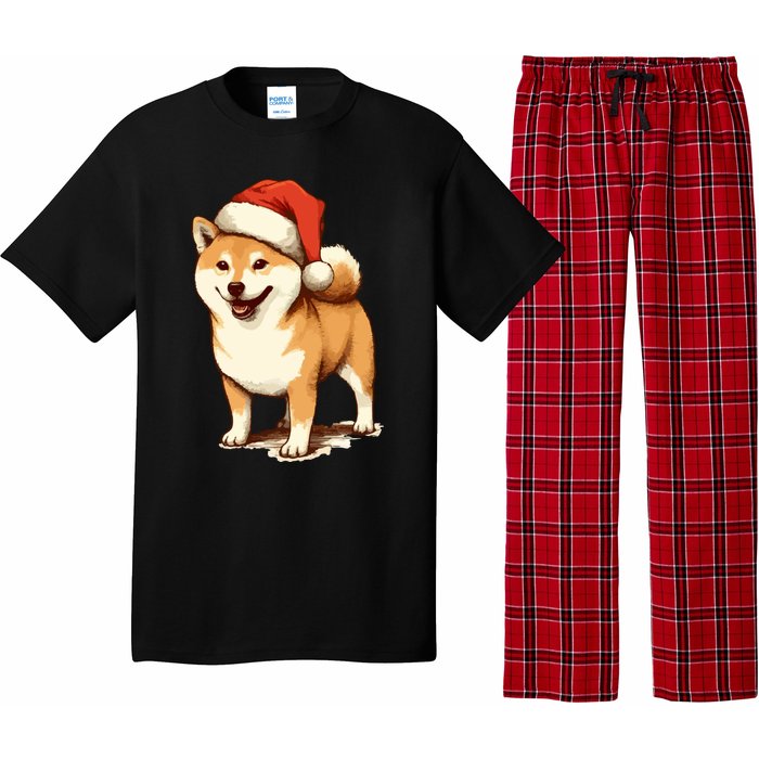 Shiba Inu Dog With Santa Hat Christmas Pajama Set