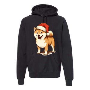 Shiba Inu Dog With Santa Hat Christmas Premium Hoodie