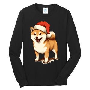 Shiba Inu Dog With Santa Hat Christmas Tall Long Sleeve T-Shirt