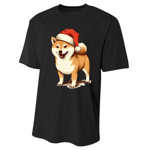 Shiba Inu Dog With Santa Hat Christmas Performance Sprint T-Shirt