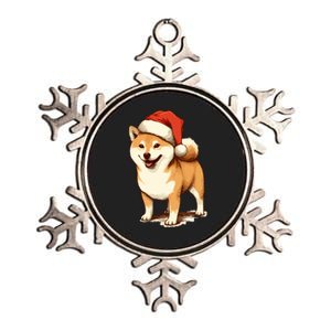 Shiba Inu Dog With Santa Hat Christmas Metallic Star Ornament