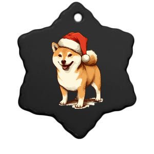 Shiba Inu Dog With Santa Hat Christmas Ceramic Star Ornament