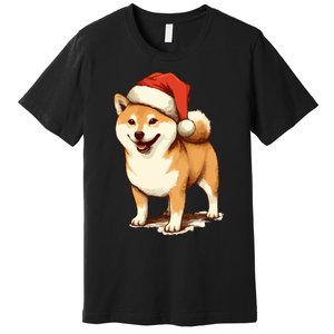 Shiba Inu Dog With Santa Hat Christmas Premium T-Shirt