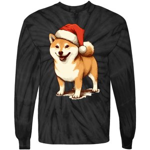 Shiba Inu Dog With Santa Hat Christmas Tie-Dye Long Sleeve Shirt